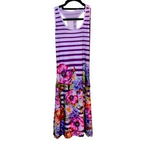 Floral lilac pink racerback stripe knit dress M